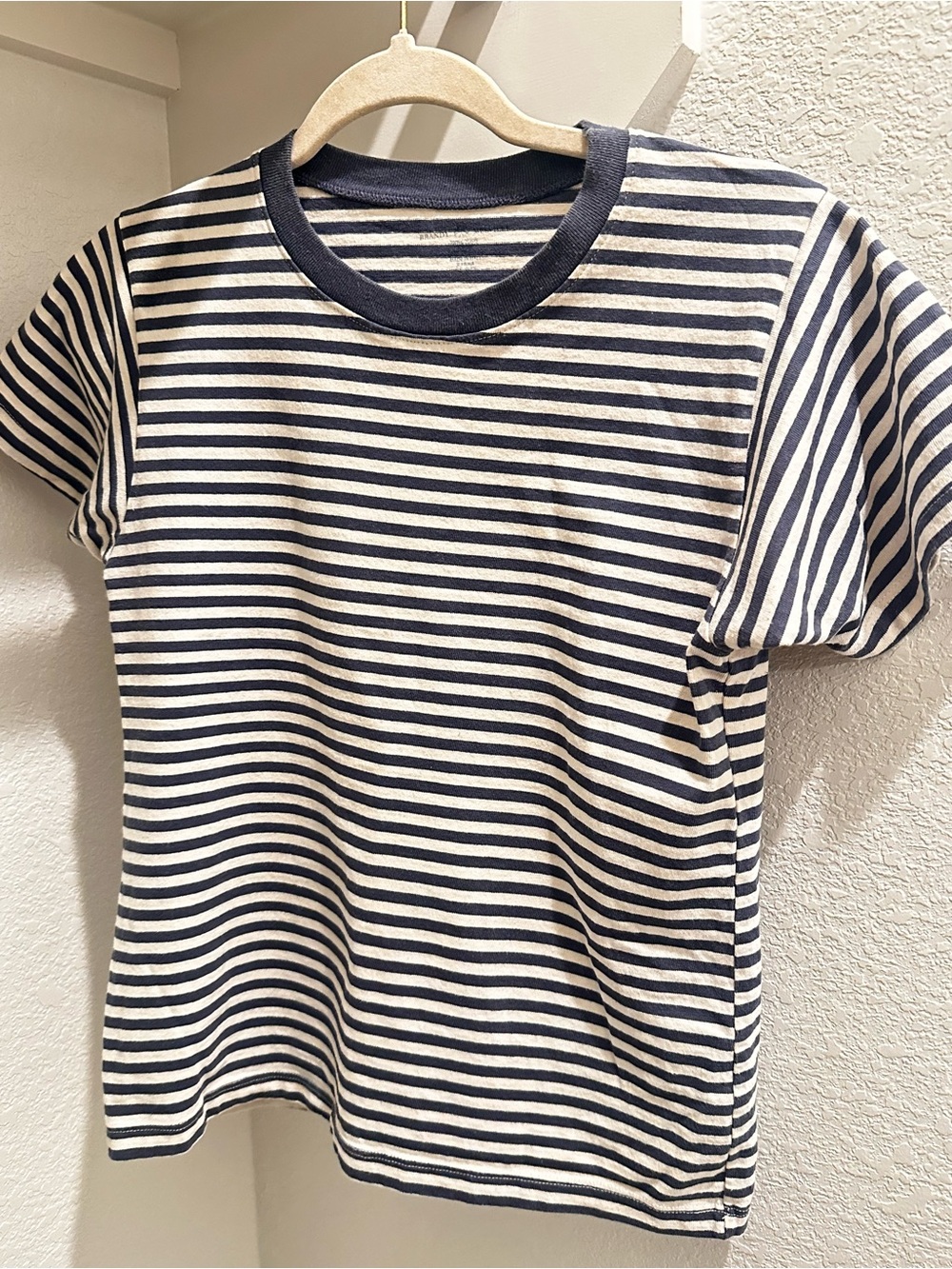 Brandy Melville Navy Blue and white Striped Short Sleeve Tee